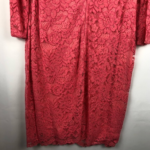 American Living Coral Pink Knee Length Lace Dress - Size 14 - Picture 9 of 14
